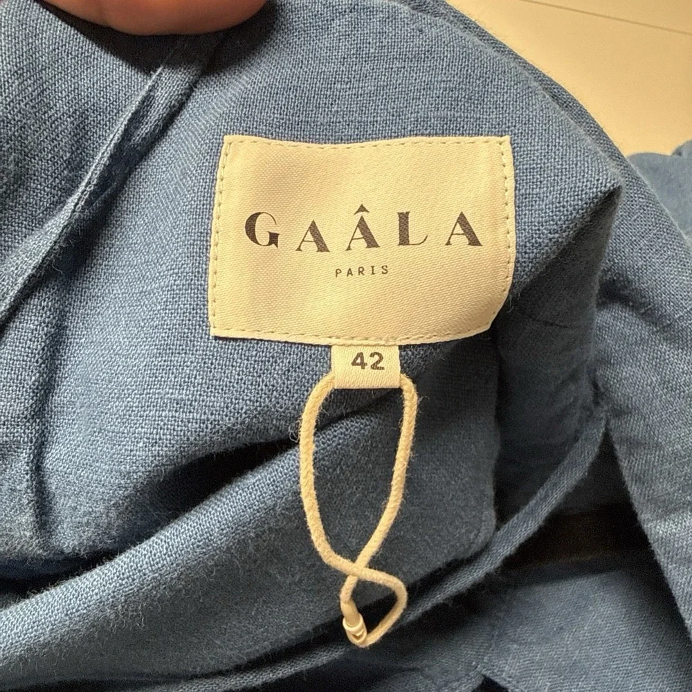 Gaala Paris Esther Midi Button Down Dress Sz 42 Blue Linen Cotton Blend Pockets
